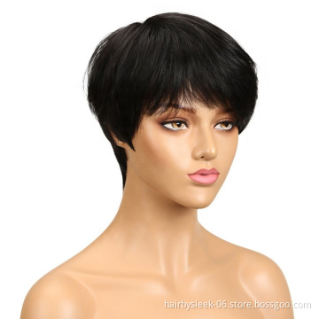 Rebecca Fashion pixie cut straight brazilian short silicone cap 10a virgin highlights pink loose curl/wave human hair wigs